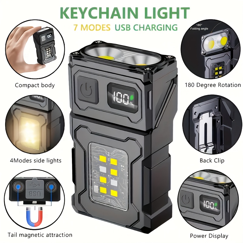 Outdoor Lighting Electric - Mini wiederaufladbare LED-Taschenlampe, tragbare seitliche COB-Taschenlampe