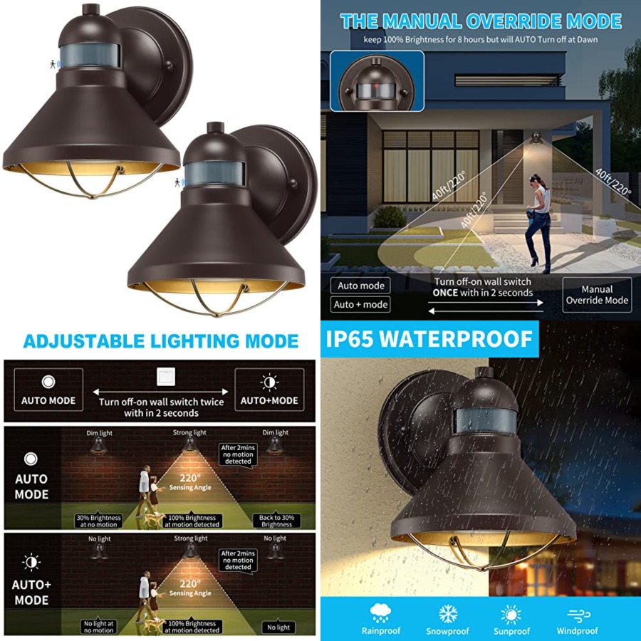Lighting Fixture Outdoor - 2er-Pack Bewegungssensor Außen-LED-Wandleuchte Dämmerungssensor Außenbeleuchtung Braune
