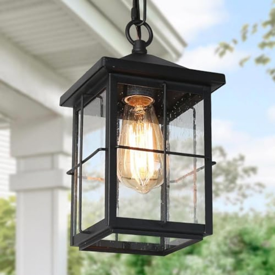 Lighting Fixture Outdoor - Außen-Pendelleuchte, Landhaus-Stil Schwarze Rostfreie Decken-Außenleuchte mit